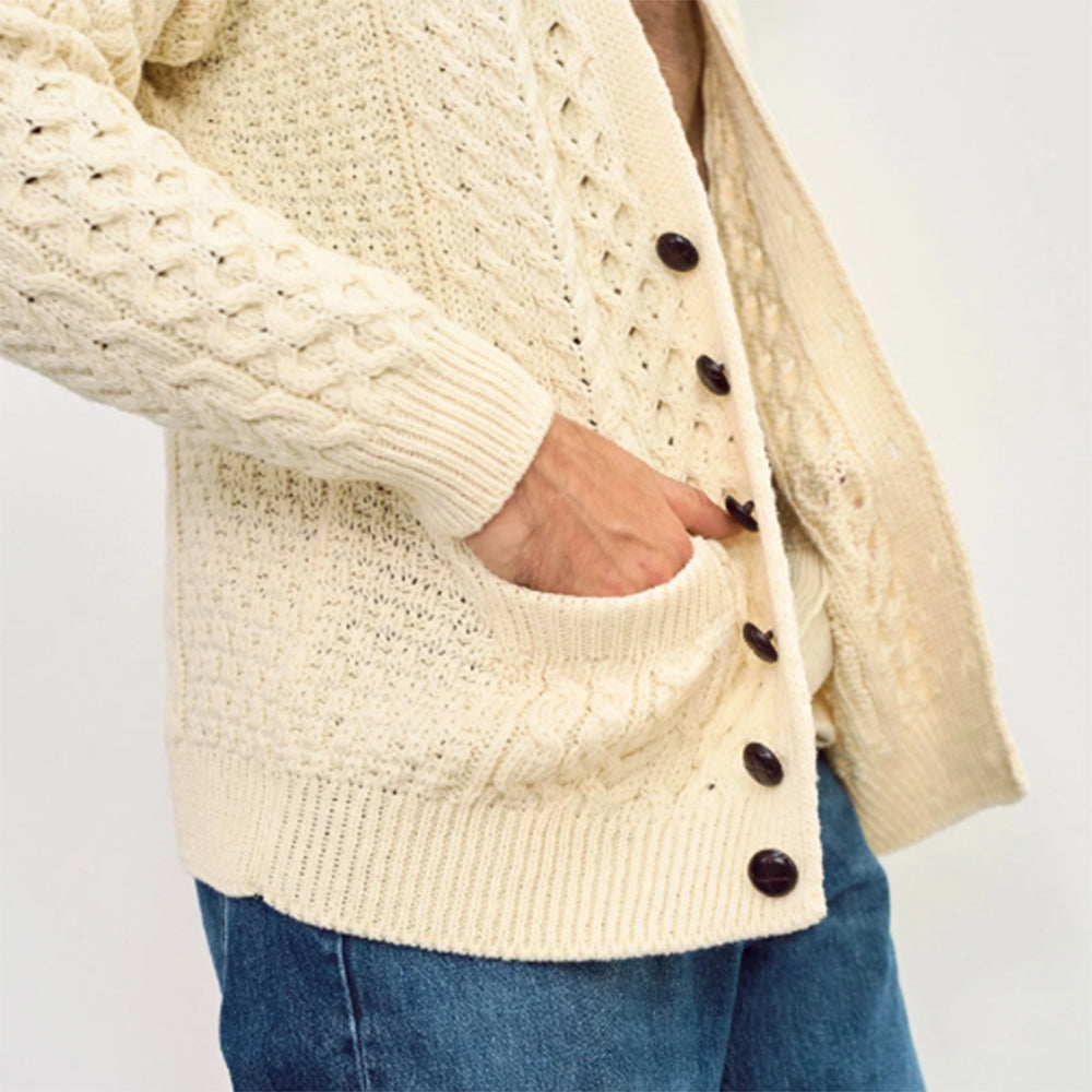 Irish Aran V-Neck Cardigan Natural