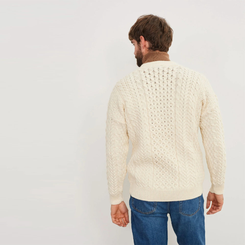 Irish Aran V-Neck Cardigan Natural