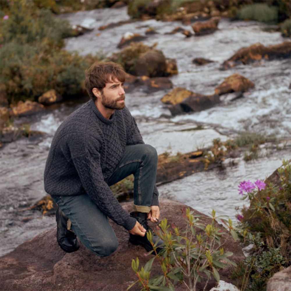 Irish aran cable sweater in charcoal