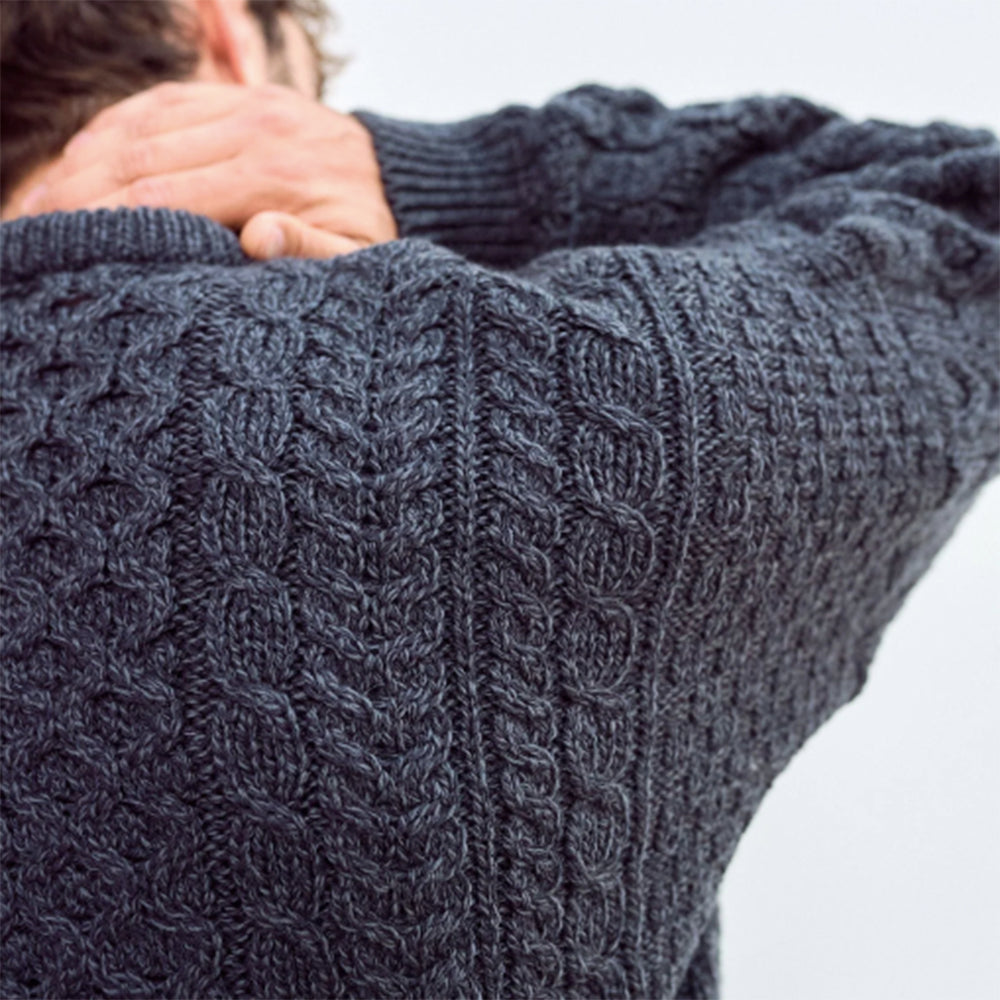 Irish aran cable sweater in charcoal