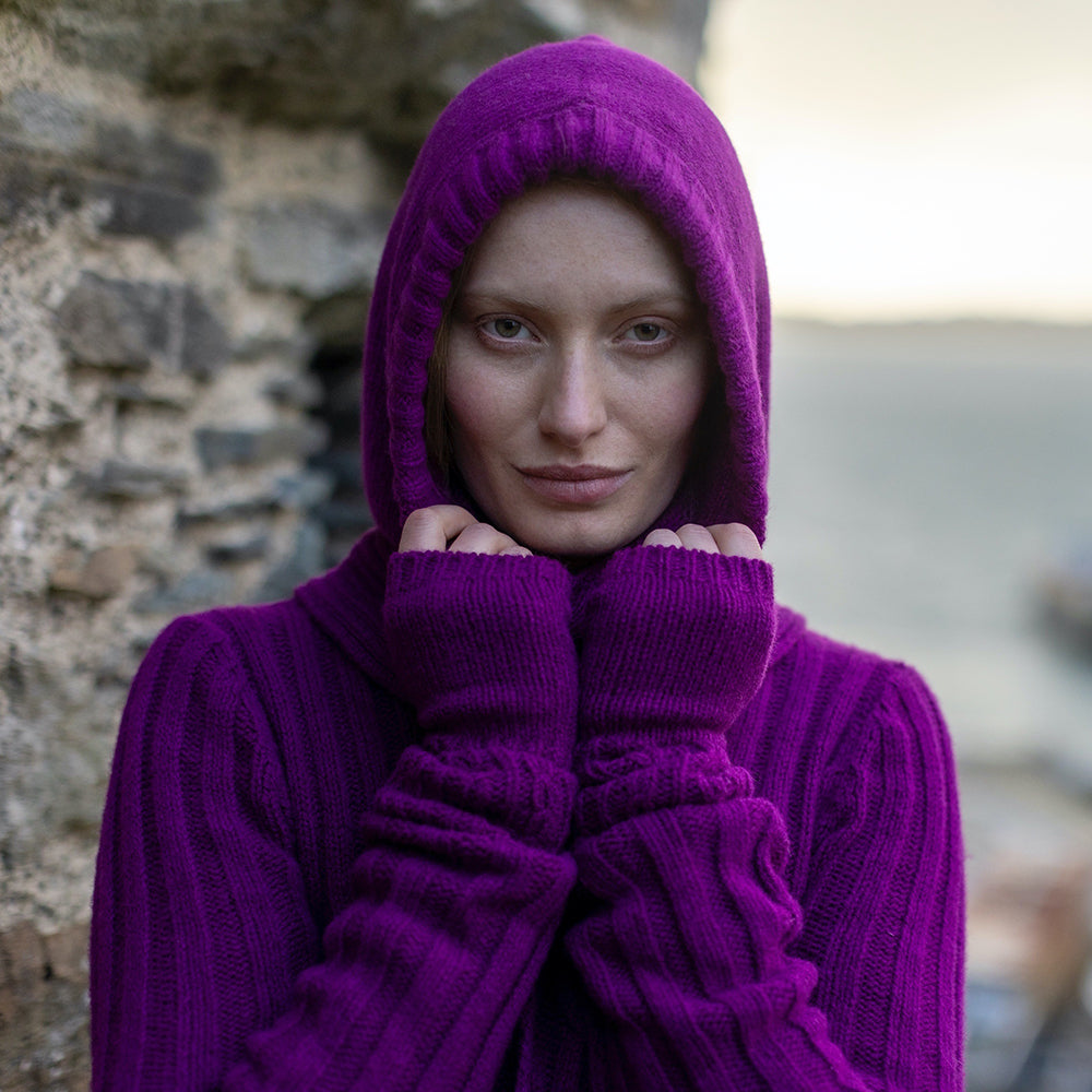 Purple Hooded Snood Scarf Wool 