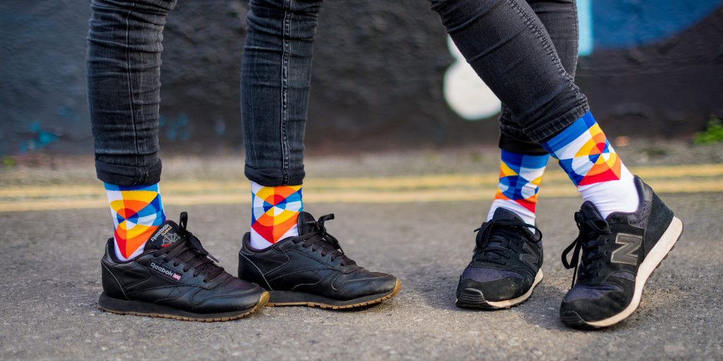 cotton socks with bright geometric colours 